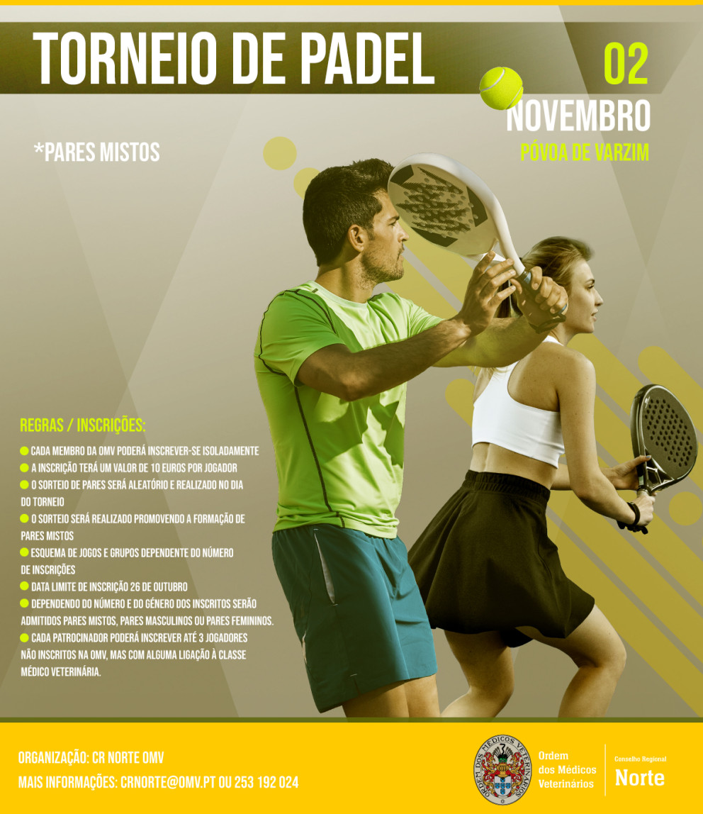 Inscreva-se já! Torneio de Padel (Pares Mistos) - 02 de novembro de 2024, das 14h às 19h, Clube da Praia, Póvoa de Varzim