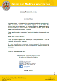 Convocatória da Assembleia Regional do Sul, dia 04 de dezembro de 2024, 18h30